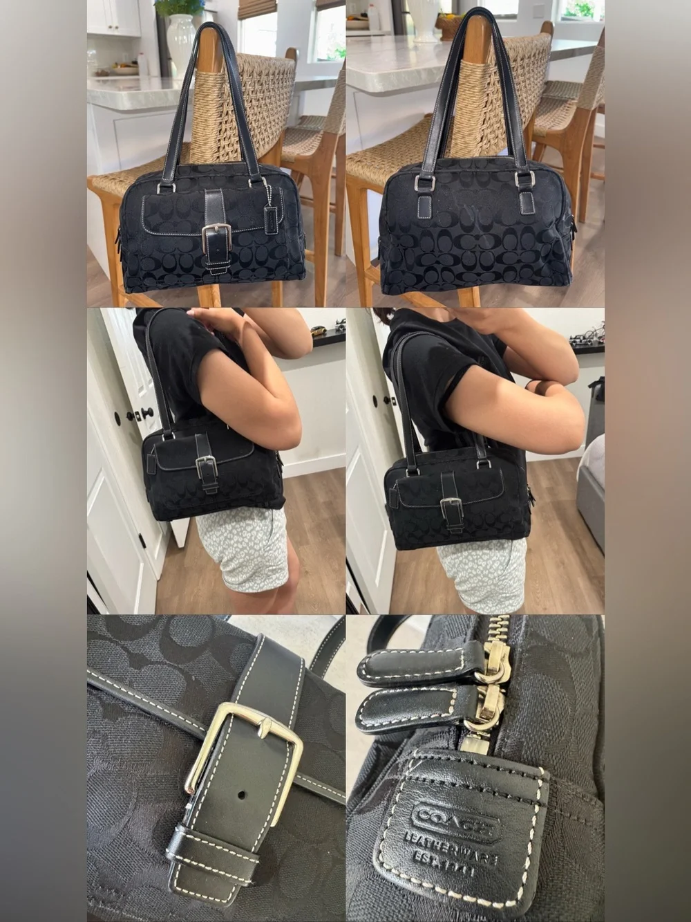 Vintage Coach Soho Signature Jacquard Black Shoulder Canvas Leather Shoulder Bag